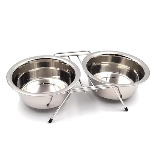 Image of Pets Empire Stainless Steel Dog Cat Double Diner Pet Bowl - 2 Pet Dishes Package Set for Drinking or Eating Dog Bowl (1 Piece) 2 X 200 ML