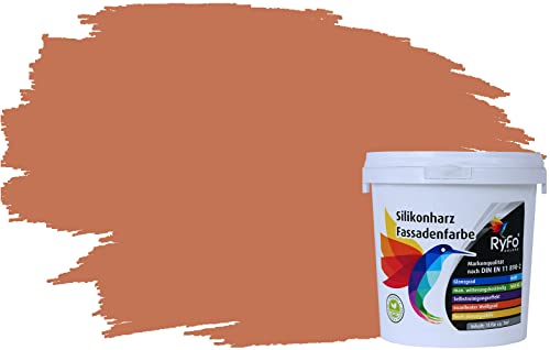 RyFo Colors Silikonharz Fassadenfarbe Lotuseffekt Trend Orangetöne Terracotta 1l - bunte Fassadenfarbe, weitere Orange Farbtöne und Größen erhältlich, Deckkraft Klasse 1
