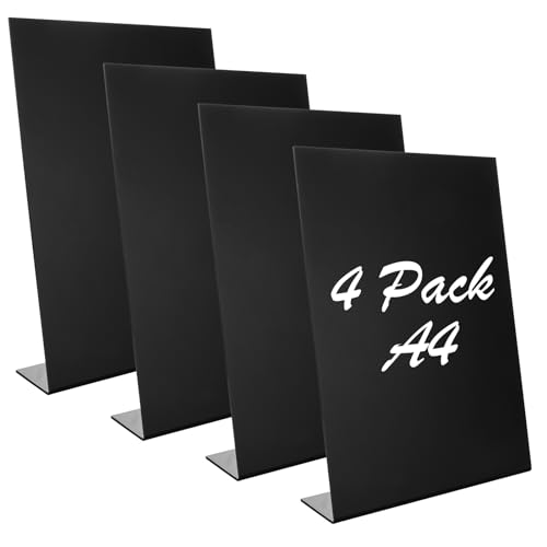CYEER A4 Chalk Board Set of 4, Desktop Chalkboard L-Standard Black Display Stand, Menu Chalk Board Sign for Restaurant, Hotel, Wedding, Bar, Food Truck, Office, Counter-297x210MM