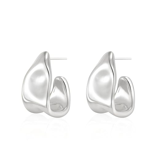 Kyerlyn Chunky Silver Earrings for Women 14K Silver Plated Geometric Dangle Drop Earrings Statement Irregular Chunky Stud Trendy Hypoallergenic Fashion Jewelry Gift