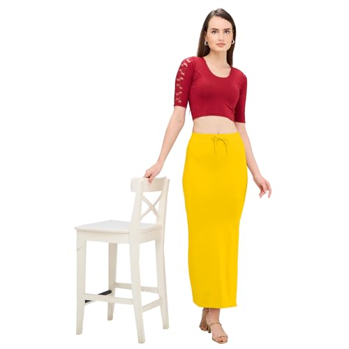 Image of DESI GIRL Cotton Lycra Stretchable Saree Shapewear Petticoat with Drawstring for Women | Fishcut Saree Petticoat with Side Slit for Easy Movement | Saree Shaper | Long inskirt