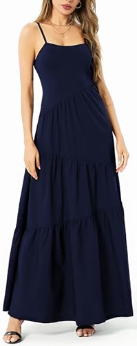 Image of Women's Summer Flowy Tiered Maxi Dress Elegant Spaghetti Strap with Ruffled Skirt Beach Vacations Parties
