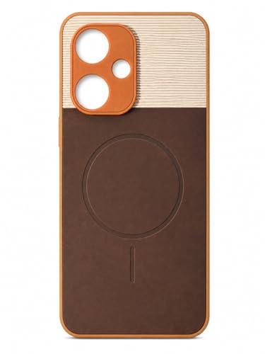 Image of Bintage Mac Safe Design Hard Slim Back Case | Soft Border Camera Protect | Dual PU Leather Finish Back Cover Compatible for Mi Poco M6 5G - White & Cherry Brown