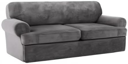 Miniatura 9 de Juego de 3 piezas de funda de sofá de terciopelo con cojín en T, funda elástica para sofás de 2 plazas, incluye 2 fundas de cojín en T, protector