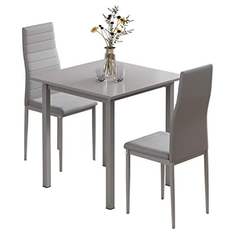 Dining Table and Chairs Set 2 Square Dining Table with 2 Faux Leather Chairs for Dining Room Kitchen Home Cover