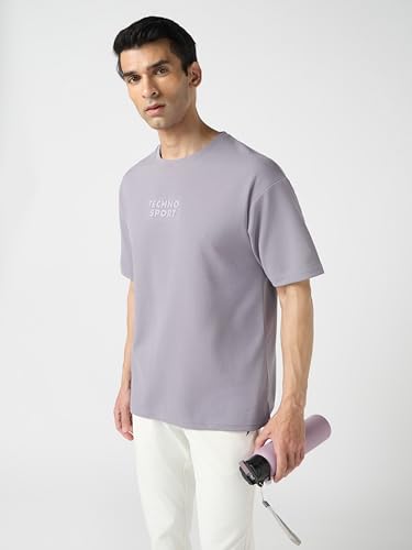 Image of TECHNOSPORT Men Printed Oversized Round Neck T-Shirt with COTFLEX, Dry Fit Sports Tee, Oversized Activewear T-Shirt for Gym, Running, Sports & Casual Wear