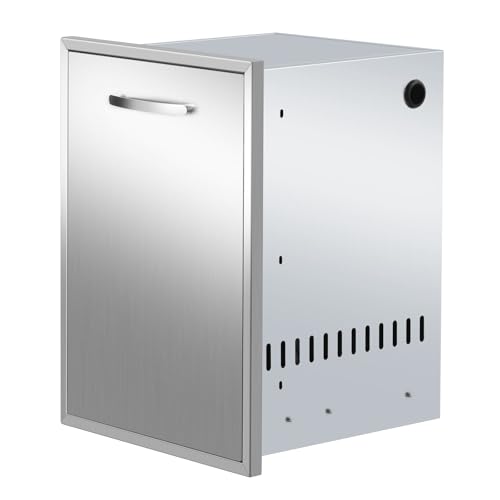 RAILEN Pull-Out Single Trash Drawer 17''Wx23''Hx16''D, Built-in Trash Drawer, Outdoor Kitchen Stainless Steel Trash Bin for BBQ Island Grill Station