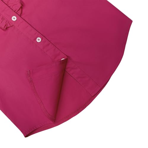 Image of Girls Short Sleeve Button Down Shirts Ruffle School Uniform Crop Tops Peter Pan Collar Plaid Blouse 4-13Y