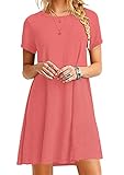YMING Women's Summer Mini Dress Shirt Loose Dress Cotton Comfy Dress Coral XL