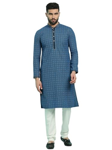 Image of Rajubhai Hargovindas Men's Chikankari Embroidered Cotton Kurta (Ches)