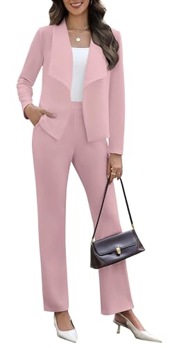 Two Piece Set for Women Fall Fashion 2025 Business Casual Long Sleeve Blazer Jackets Pant Suits Pink XL