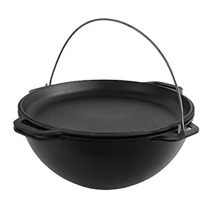 Heavy Duty Cast Iron Traditional 15 L Kazan Uzbek Skillet Discada Cookware Plov Wood Fire Oven Dutch Wok Казан Плов + Lid – Outdoor Cooking Frying Pot – Cooking Gifts