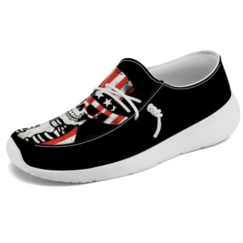 Quorax Men's Skull Slip-on Shoes American Flag Loafers Walking Shoes Gifts for Women Men3
