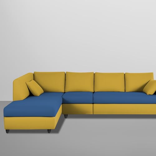 Image of Florian LHS 6 Seater L Shape Sofa Set for Living Room (Blue Yellow Fabric) Premium Fabric Sofa