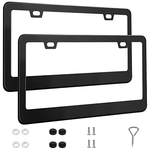 QUANQIUFEI 2 Pack License Plate Frames, Stainless Steel Car License Plate Cover Car Accessories with Screw Caps (Black) Cover