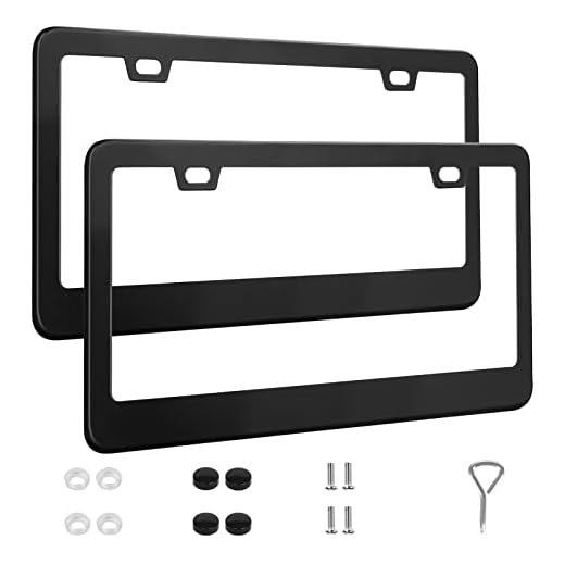 QUANQIUFEI 2 Pack License Plate Frames, Stainless Steel Car License Plate Cover Car Accessories with Screw Caps (Black)