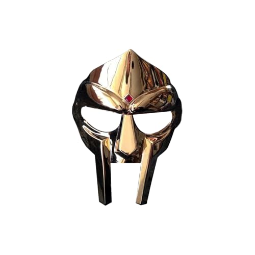 Medieval MF Doom Gladiator Face Mask Battle Ready Metal Helmet, Golden Finish Pattern Face Head Mask With Attachable Leather Straps, Medieval Wearable Adult Mask For Halloween, Cosplay, Christmas