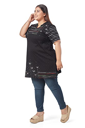 Image of CUPID Women's Cotton Plus Size Half Sleeves Long Top for Semi Summers with One Side Pocket for Ladies Printed T Shirt 3XL to 7XL