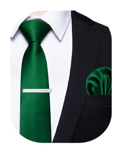 Image of YourTies Skinny Ties for Men Satin 2.4 inch Slim Necktie with Pocket Square Tie Clip Set Solid Color Wedding Party Business