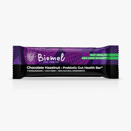 Biomel Prebiotic Gut Health Bars - Natural Ingredients - High Fibre - 45% Less Sugar - 12 Bars (Chocolate Hazelnut)