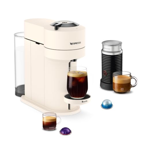 Image of Nespresso Vertuo Next Premium Coffee and Espresso Maker by Breville with Aeroccino Milk Frother, Creamy White Dark Chrome