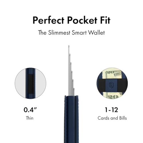 Ekster - Parliament Pop Up Wallet for Men - RFID Blocking Metal Card Holder Wallet with Push Button and Card Ejection - Minimalist Leather Tactical Daily Carry Parliament - Easy Access, Navy Color