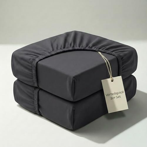 Hausfelder Spannbettlaken 180x200cm Baumwolle Boxspringbett - 2er Set bis 40cm Steghöhe, 100% Baumwolle für 180x200 bis 200x200, Anthrazit