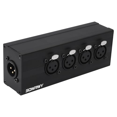 SQWRWY XLR 1 Male to 4 Female Audio Adapter, XLR Splitter Box 1-in 4-Out, 3-Pin Line Output Converter for Professional Use, Secure Locking Connectors, Lossless Audio Transmission for Studio & Live