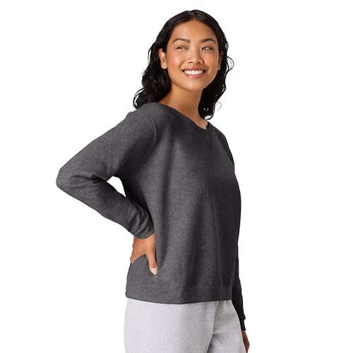 Hanes Women's V-Notch Pullover Fleece Sweatshirt, Slate Heather, XX-Large