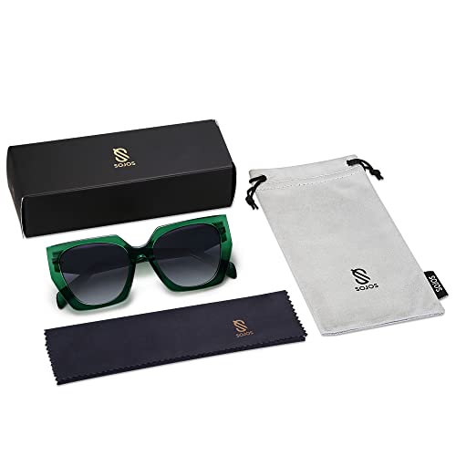 Sojos Retro Polarized Oversized Sunglasses Womens Big Square Vintage Designer Sunnies Sj2205, Clear Green/Grey #TOP4
