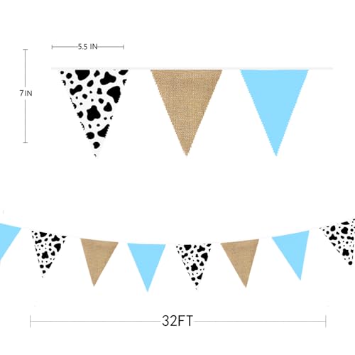 Image of 32Ft Western Cowboy Party Decorations Burlap Cow Triangle Flag Fabric Banner Pennant Bunting Garland Streamer for Western Cowboys Birthday Baby Shower Derby Day Farm Animals Wild Party Decor Supplies