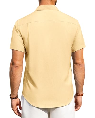 Image of Alimens & Gentle Mens Linen Shirts Short Sleeve Button Down Shirts Wrinkle Free Casual Vacation Beach Summer Tops