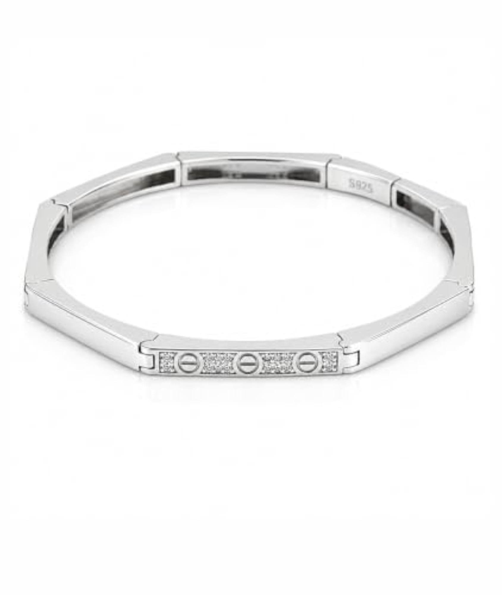 Women's Sterling Silver 925 Octagonal Bangle with CZ