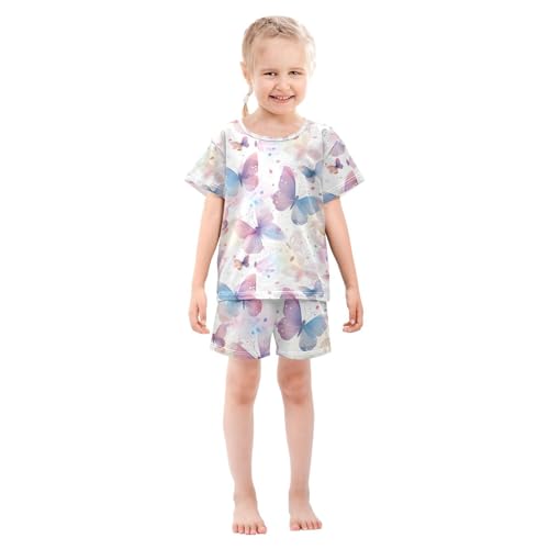ALAZA Beautiful Butterfly Painting Pajamas Set Short Sleeve Cotton Sleepwear Summer Pjs 2 Piece 5-14Y3