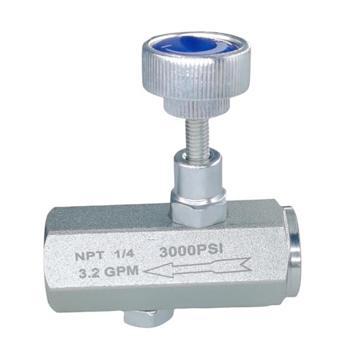 Flow Control Valve, Hydraulic Throttle Valve for Log Splitter, Cylinder & Motor Speed Control, Dump Trailer, Agricultural Equipment, Lift Table, Assembly Press, 3000 PSI Zinc Plated 1/4" NPT 3GPM