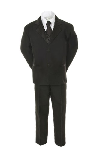 Boy Black Formal Satin Suit Tuxedo from New Born to Teen (L:(12-18 Months))