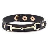 AWST International Vegan Leather Bracelet w/Gold Tone Snaffle Bit- Black