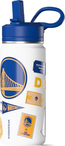 Image of Hydrapeak NBA Officially Licensed Golden State Warriors 20oz Insulated Water Bottle with Straw Lid & Carry Handle, Leak-Proof Stainless-Steel Game Experience Sports Bottle for Kids, School, Camp