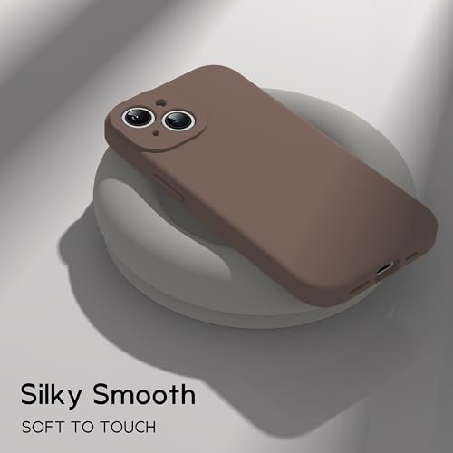 Coque silicone liquide iPhone 15 marron clair avec protection camera