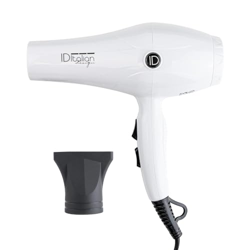 ID Italian Design - Asciugacapelli Bianco | GTI 2600 con motore AC durevole, potenza di 2200 W, beccuccio ad alta precisione e 3 modalità di calore