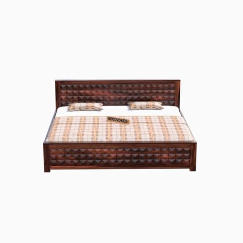 Image of Solid Sheesham King Size Bed Without Storage Solid Wooden Cot Bed Elegant and Functional Bedroom Living Room Home (Reddish-Brown, King)