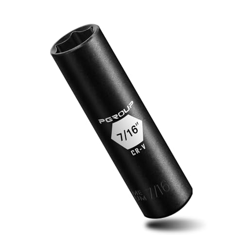 Image of PGROUP 3/8” Drive Deep Impact Socket, SAE(7/16 Inch socket), 6-Point, Cr-V Steel With Black Manganese Phosphate Coating