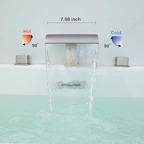 High Flow Deck Mount Tub Faucet Brushed Nickel with Valve 2-Handle Widespread Roman Tub Filler Deck Mounted Bthtub Faucet LLGG Waterfall with Hot & Cold Supply Lines RIGOBAL by RIGOBAL - Image 5