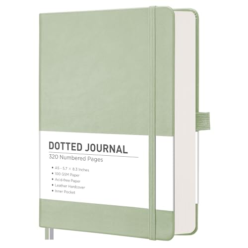 Carnet de notes A5 RETTACY à pois vert clair, une idée cadeau élégante et utile en cuir