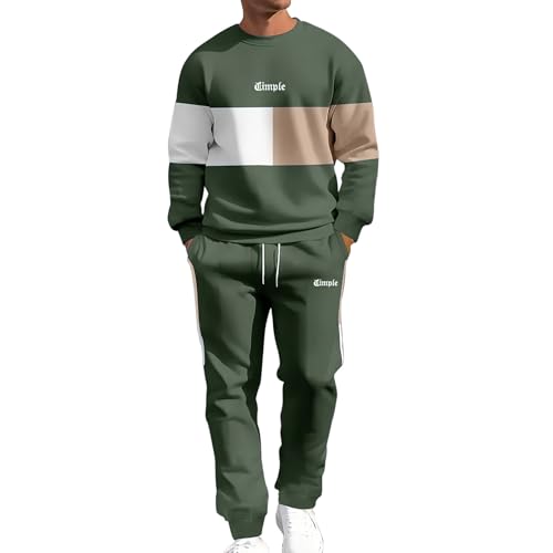 2026 Ensemble de jogging pour homme 2 pièces et pantalon streetwear, vert militaire, M