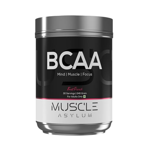 Image of Muscle Asylum BCAA Powder | Muscle Recovery, Energy & Focus Support | Essential Amino Acids for Workout Performance (30 Servings 240g, Fruit Punch)