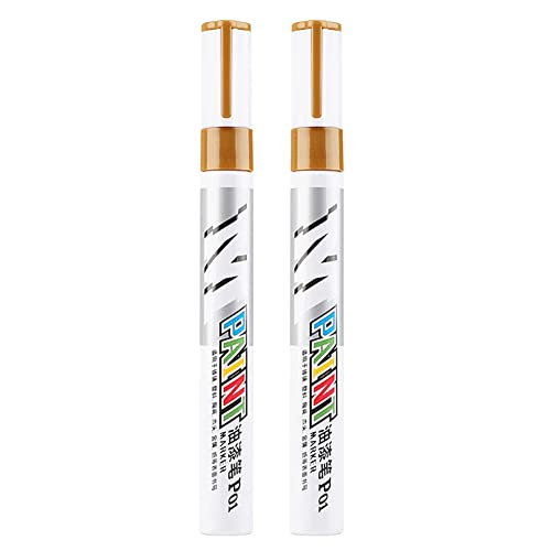URFEDA 2PCS Marqueurs Métalliques Feutres Permanent, Marqueur Peinture Acrylique Stylos, Pour Peinture sur Roche, Verre, Bois, Plastique, Métal, Pneus (Pointe Ronde 2.0mm, Marqueur Or)