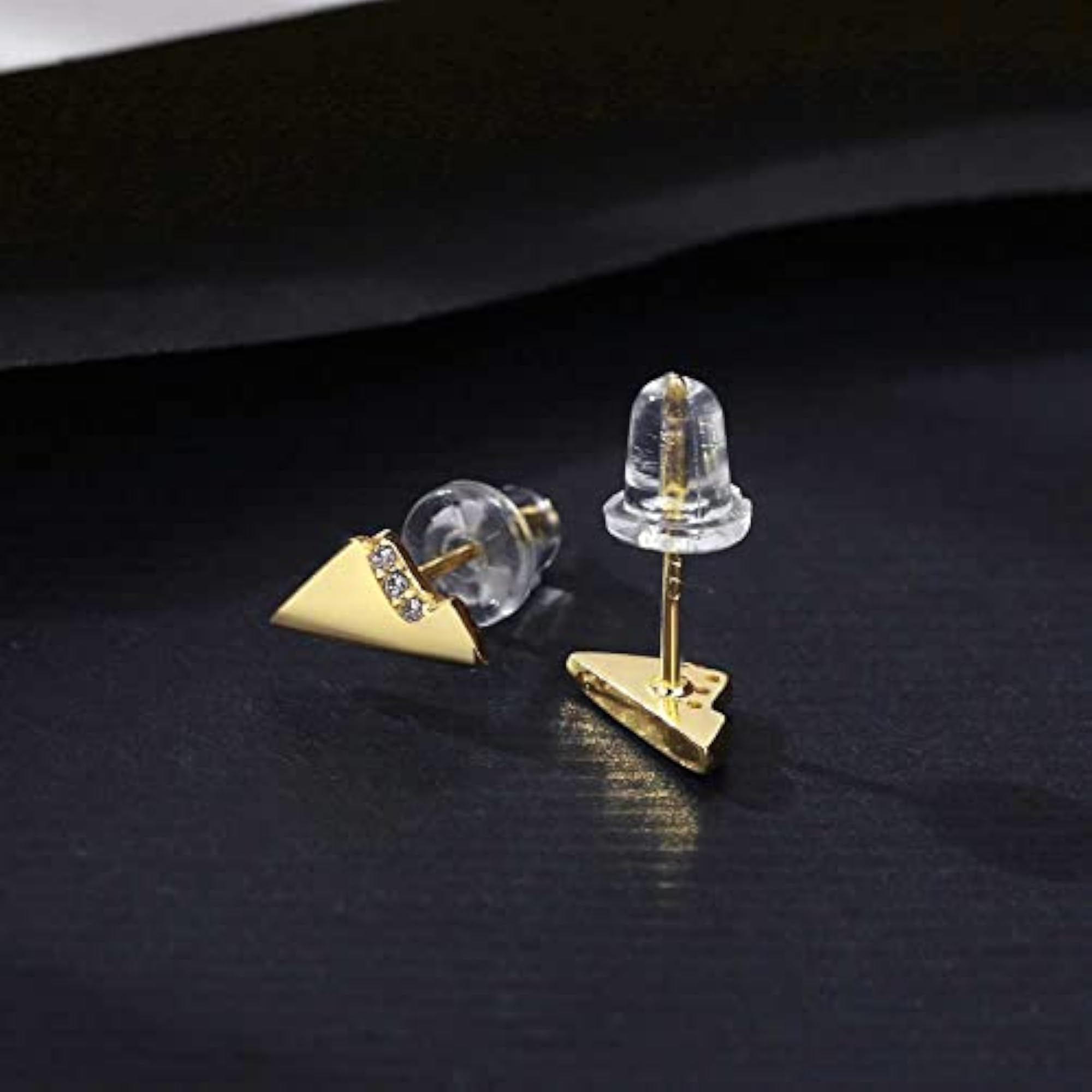 Silver Plated Zirconia Stud Earrings, Triangle Shape, Screw Back Closure