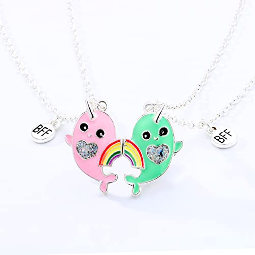 Fuqimanman2020 2 Pieces Half Heart Bff Necklace Unicorn Alpaca Fox Dolphin Heart Pendant Couple Necklace Cartoon Jewelry For Friendship Birthday Gifts-Whale thumb #2