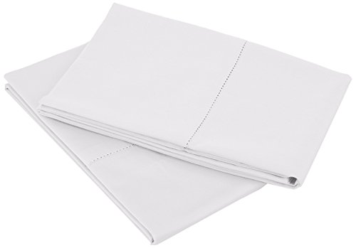 Amazon Brand – Pinzon 400 Thread Count Egyptian Cotton Sateen Hemstitch Pillow Cases - Set of 2, Standard, White